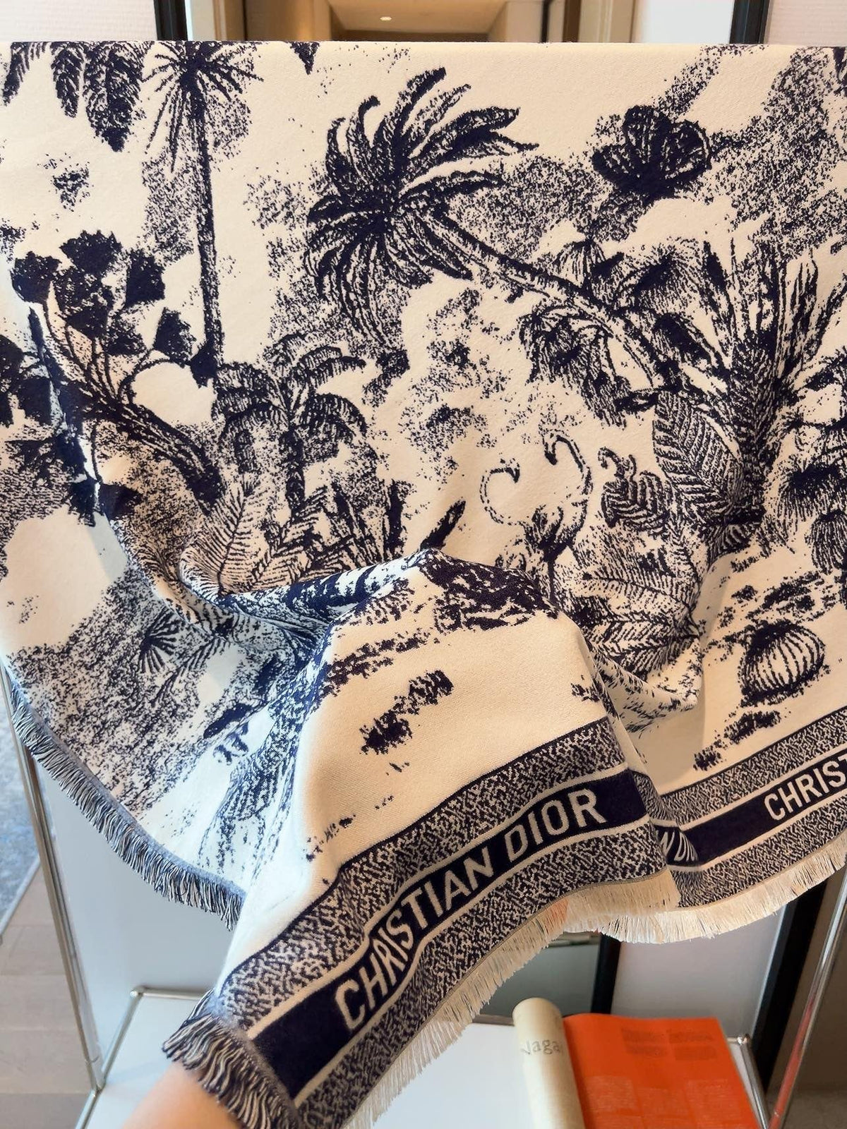 Dior Botanical Print Fringe Square Scarf