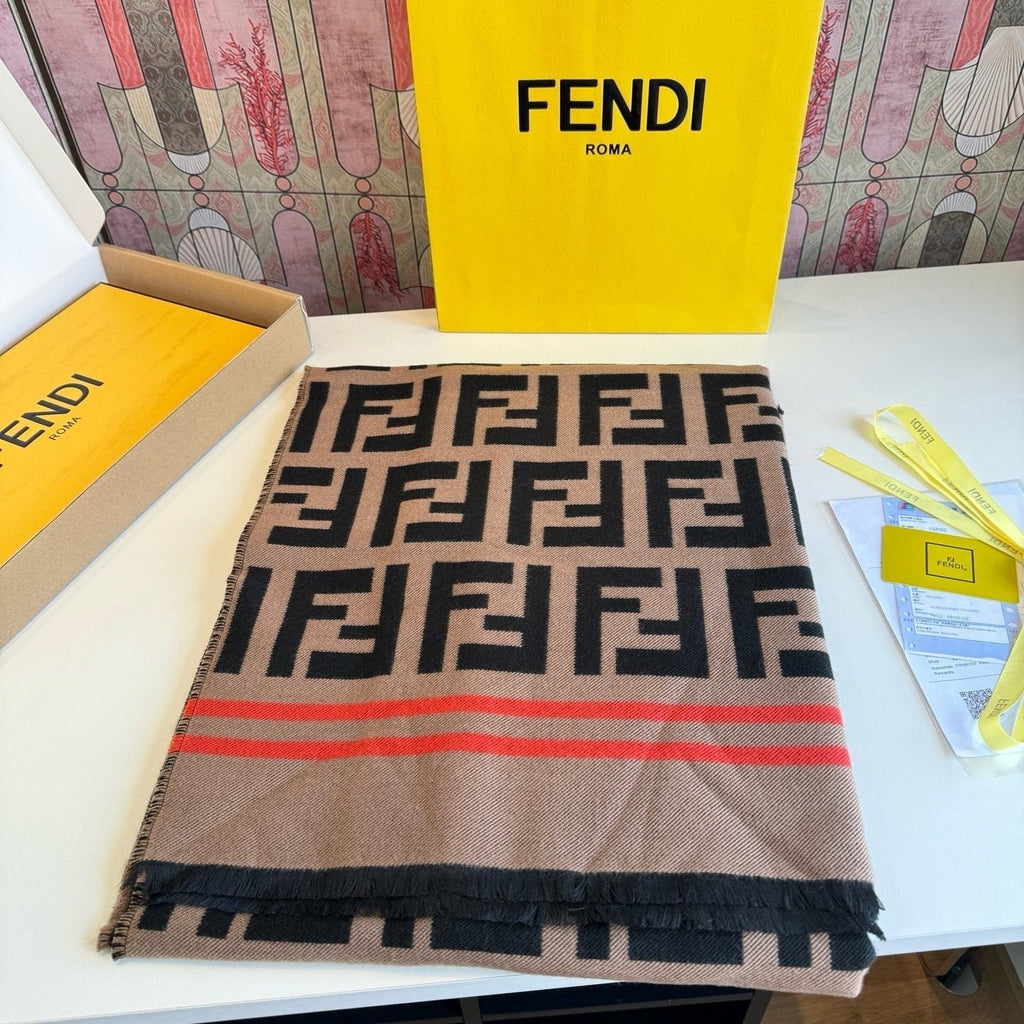 Fendi Fringed Geometric Shawl