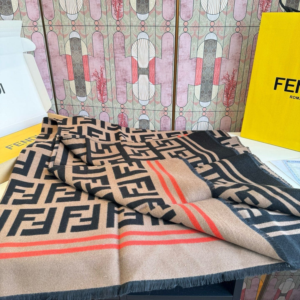 Fendi Fringed Geometric Shawl
