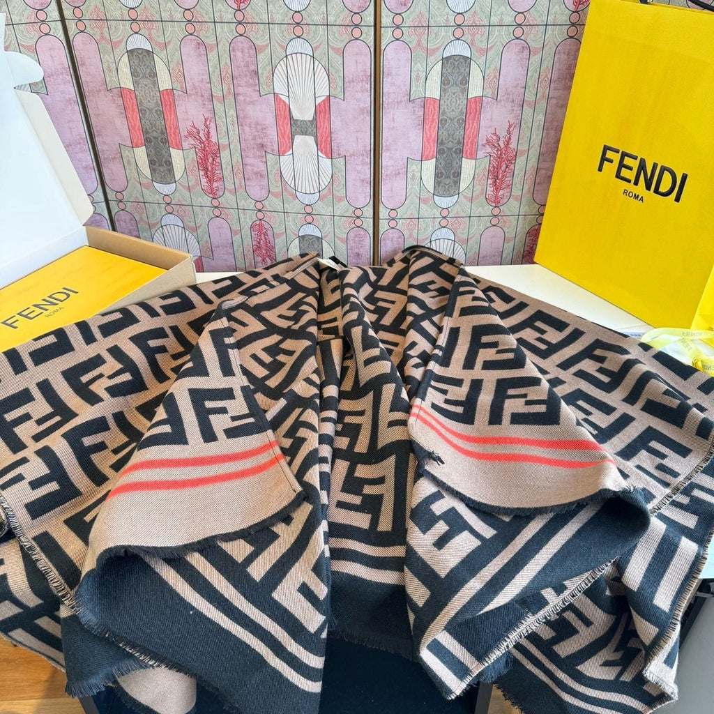 Fendi Fringed Geometric Shawl