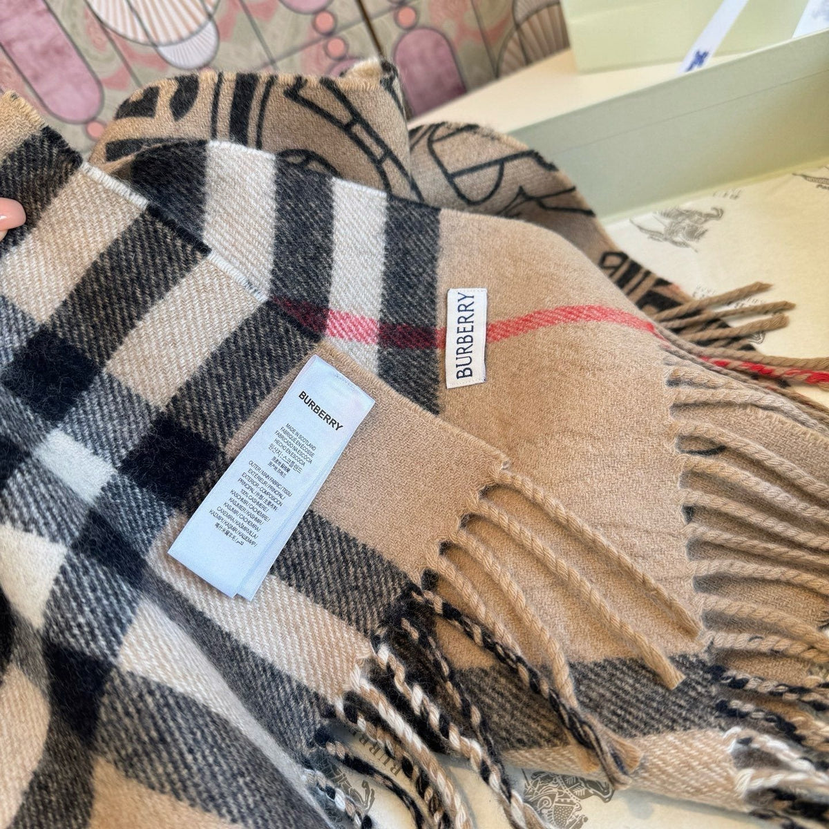 Burberry Reversible Check Fringe Scarf