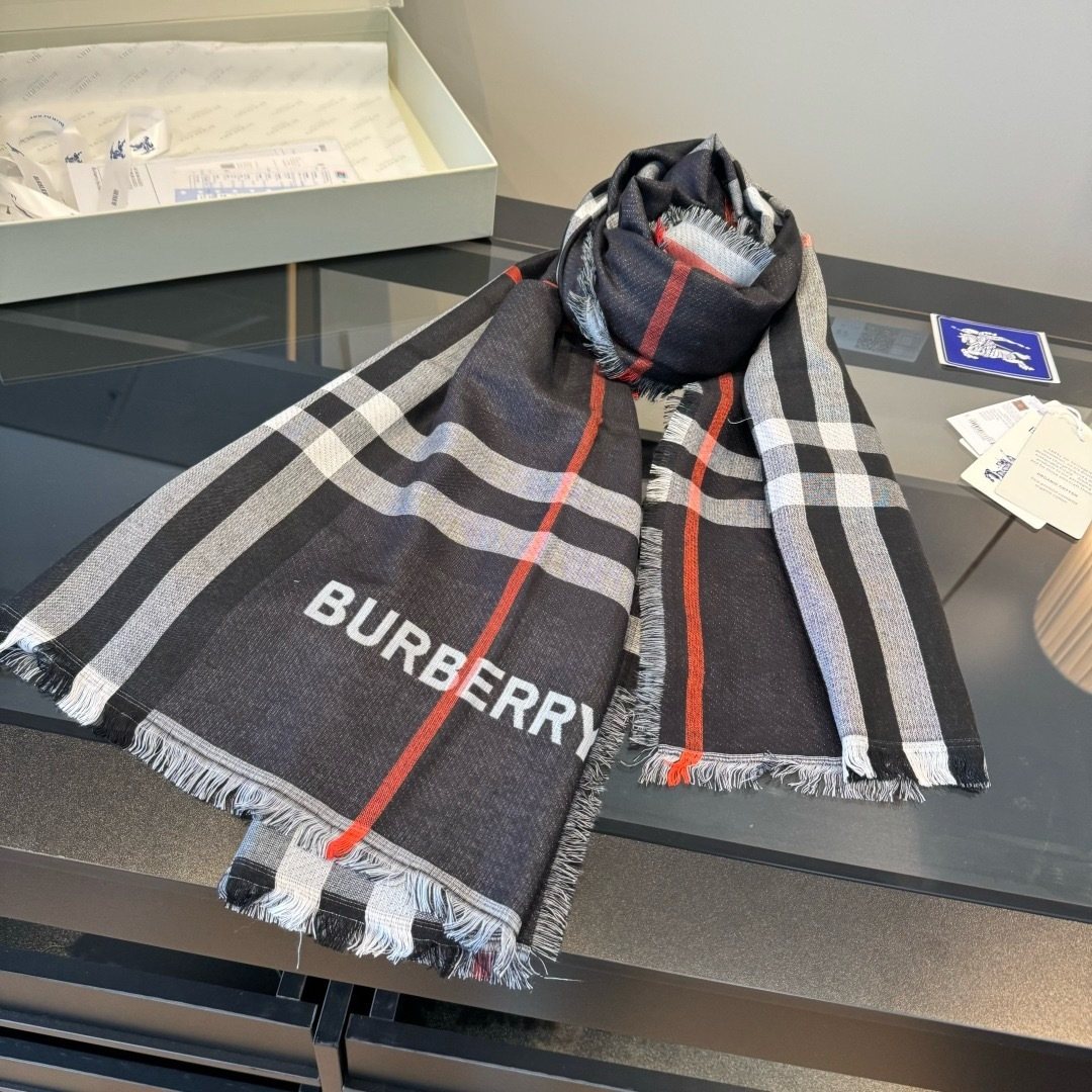 Burberry Charcoal Gray Plaid Scarf