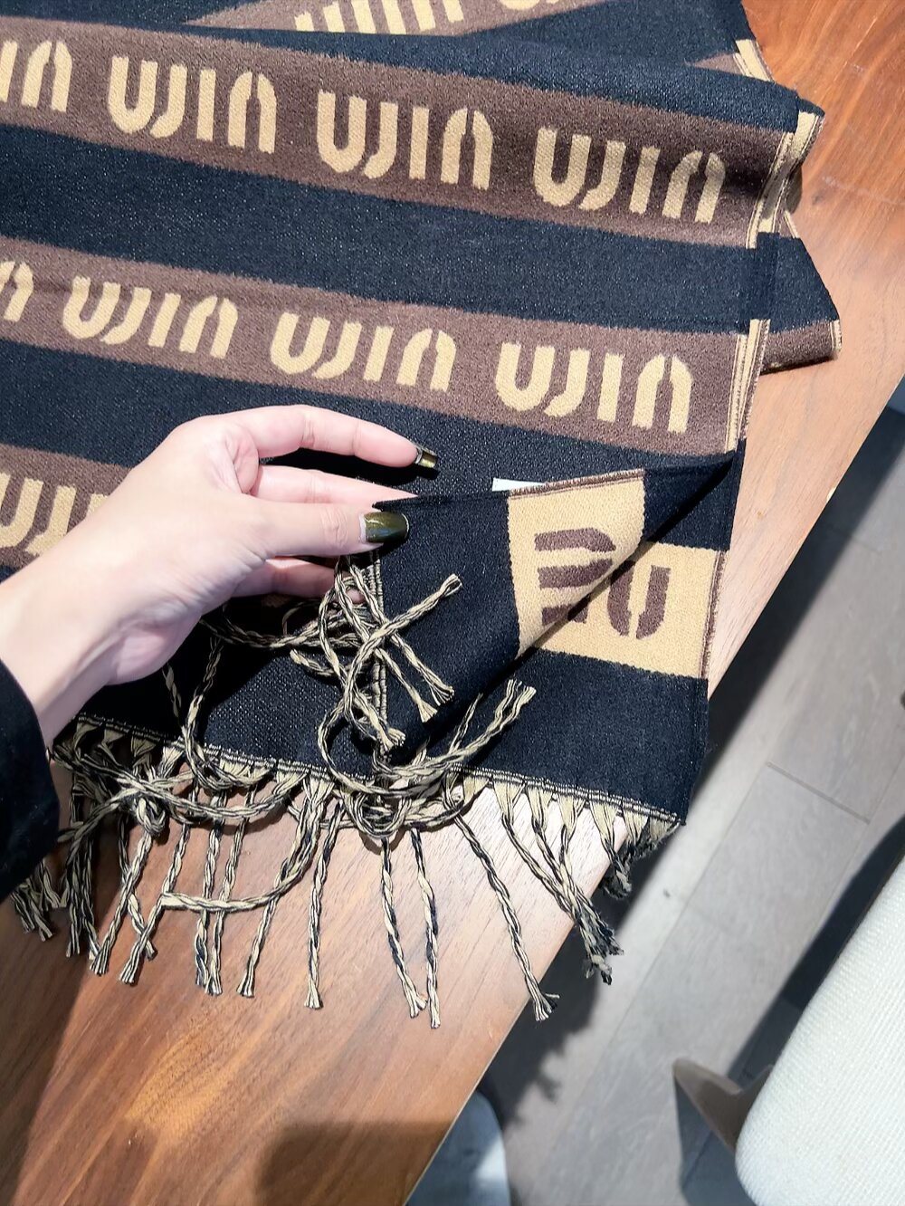 Miu Miu Gray, Black & White Fringed Scarf