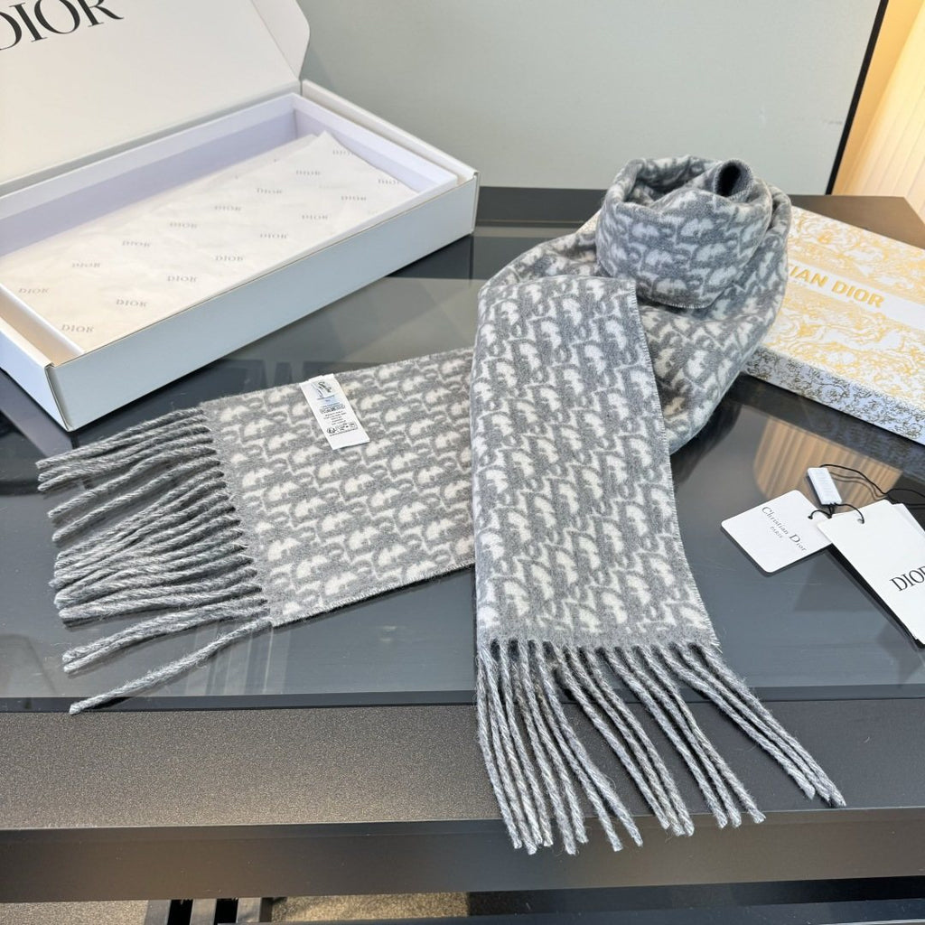 Dior Two-Tone Monogram Fringed Scarf