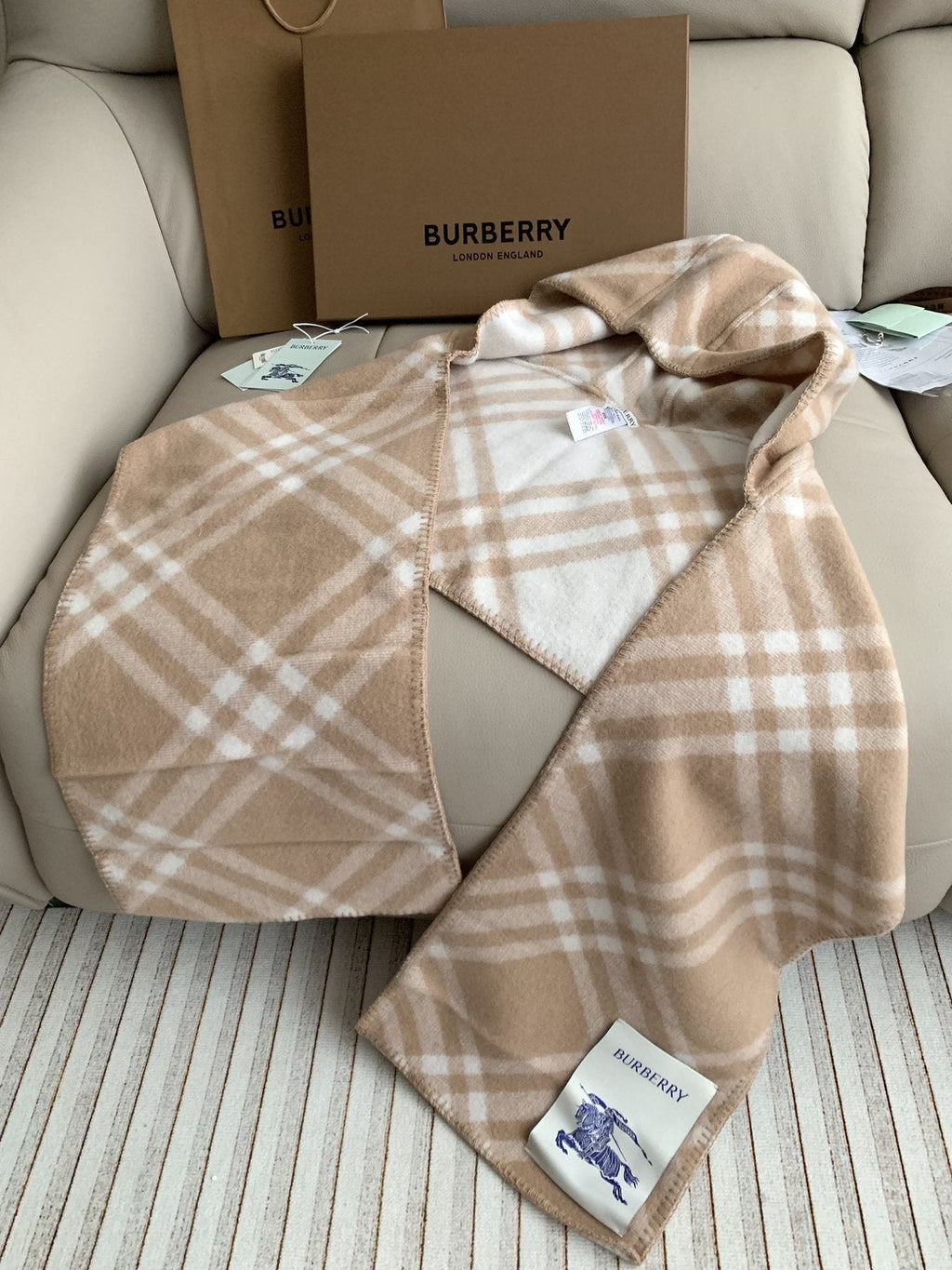 Burberry Hooded Plaid Wrap Scarf - 30 x 180 cm