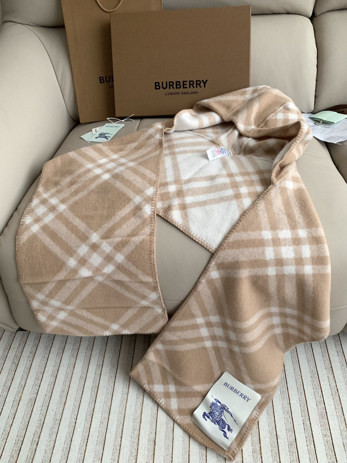 Burberry Hooded Plaid Wrap Scarf - 30 x 180 cm