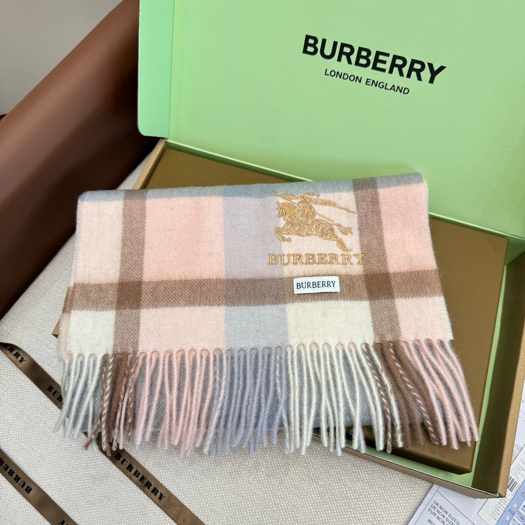 Burberry Cream Taupe Check Fringed Scarf