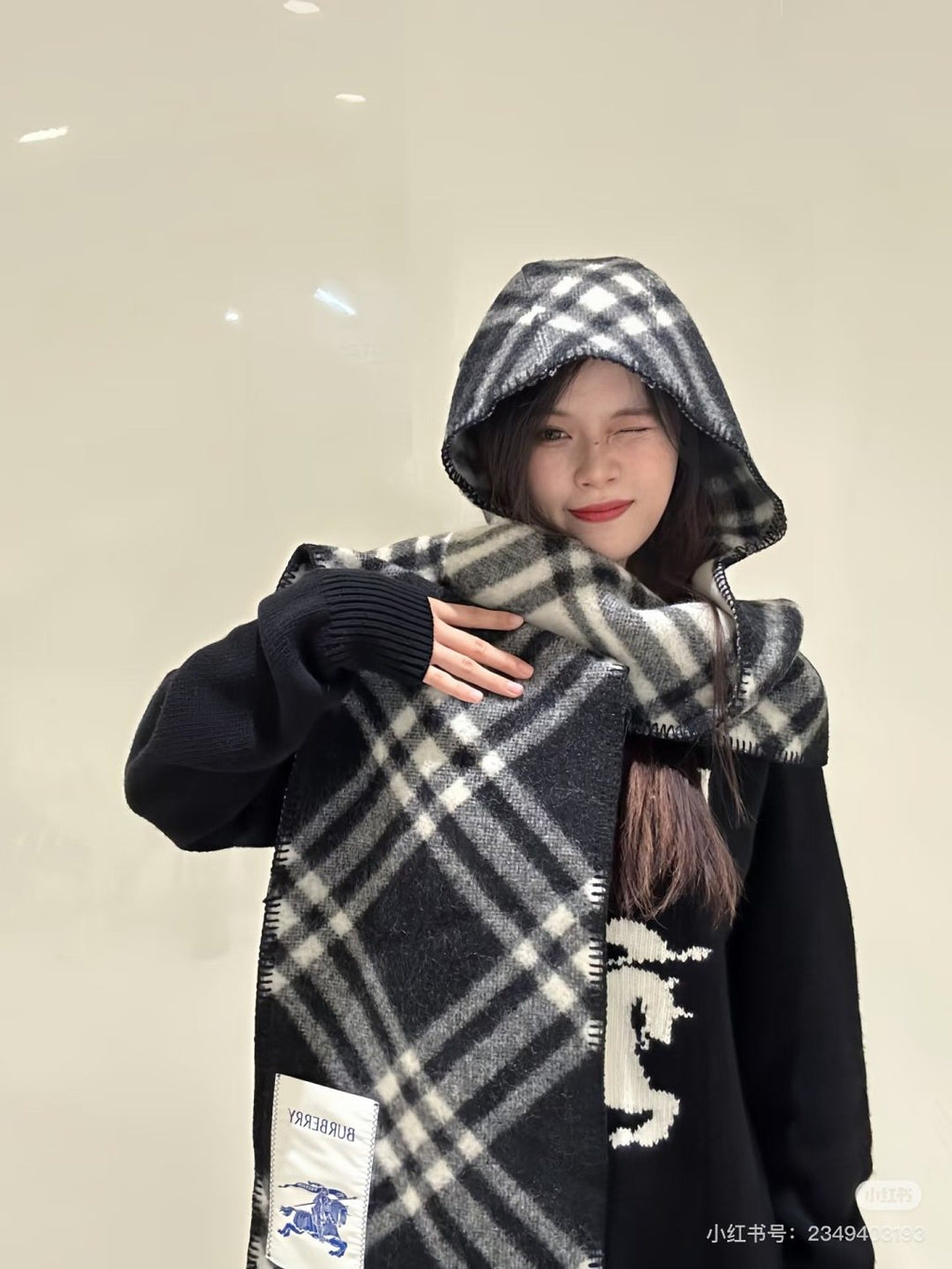 Burberry Plaid Hooded Scarf Wrap
