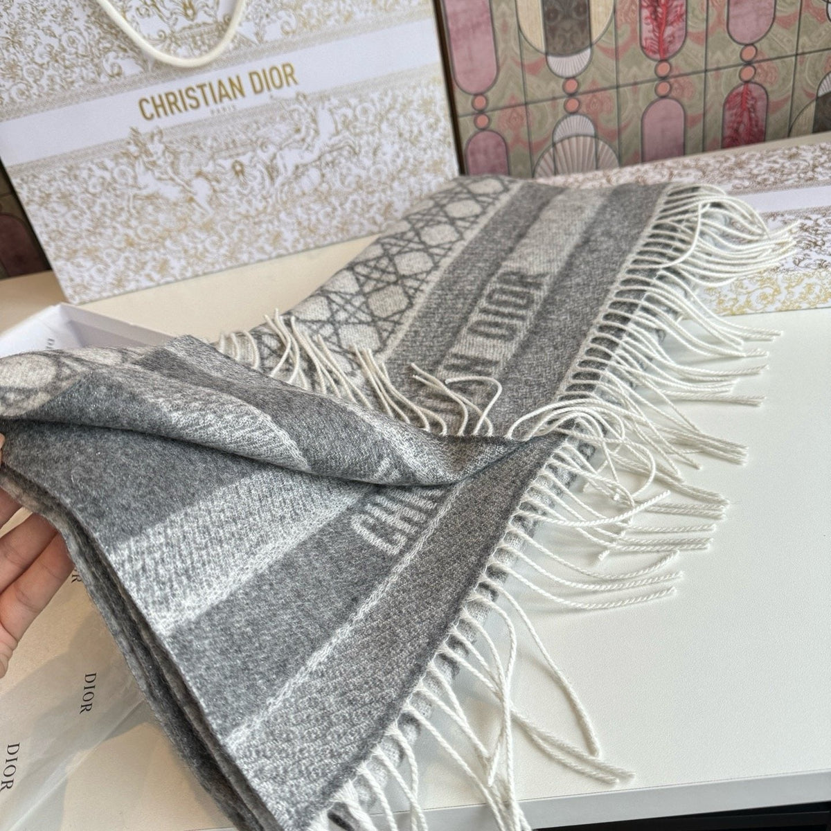 Dior Geometric Fringed Scarf