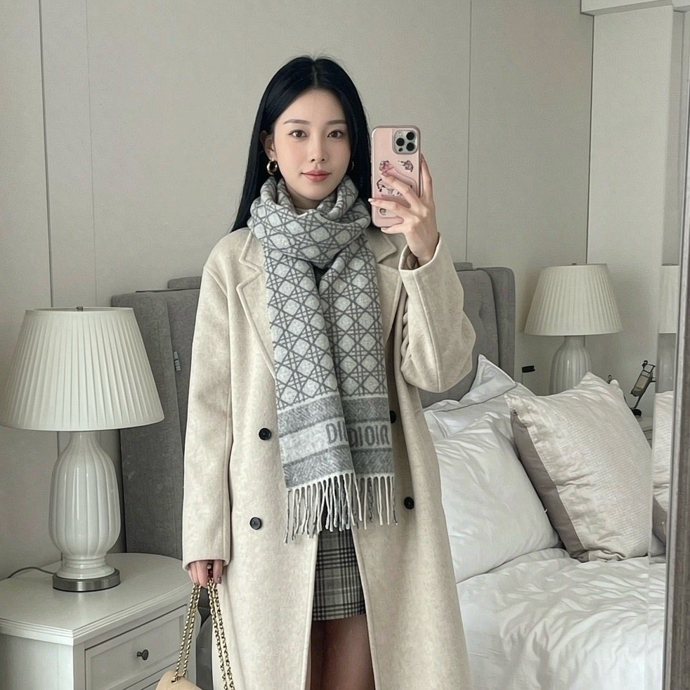 Dior Geometric Woven Scarf with Lettered Border