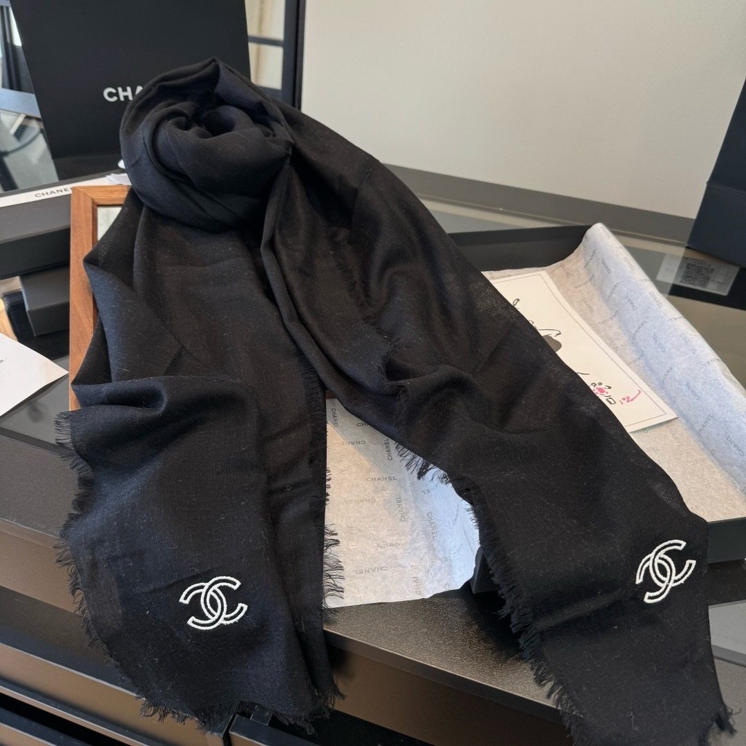 Chanel Fringe-Trim Cashmere Scarf