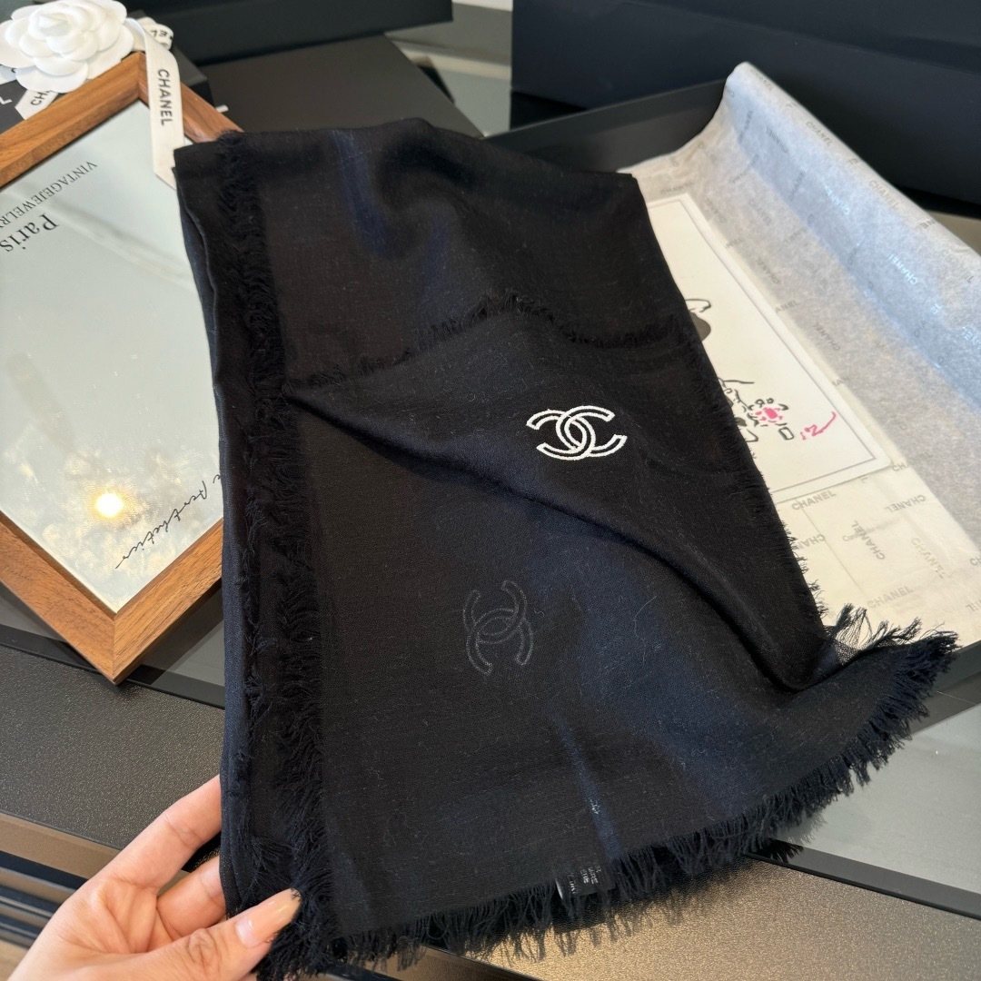 Chanel Fringe-Trim Cashmere Scarf