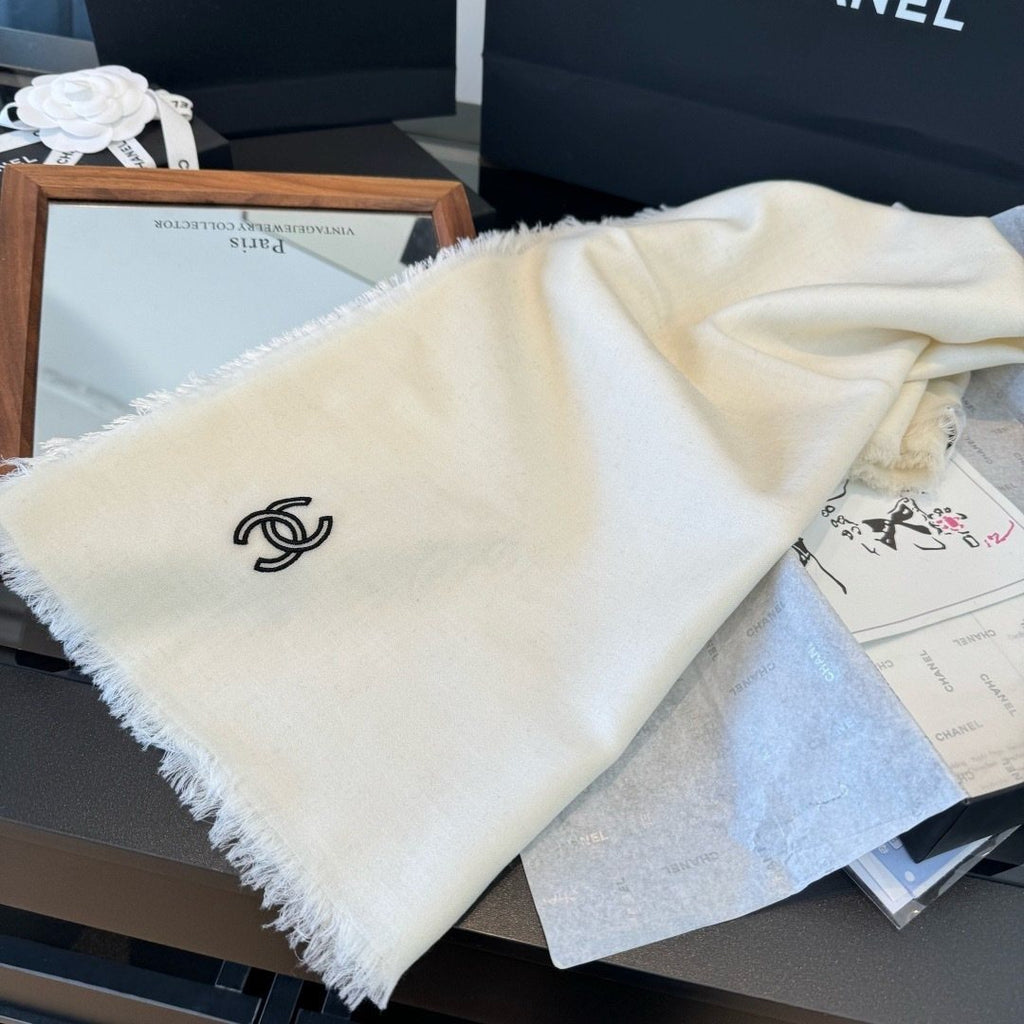 Chanel Fringe-Trim Cashmere Scarf