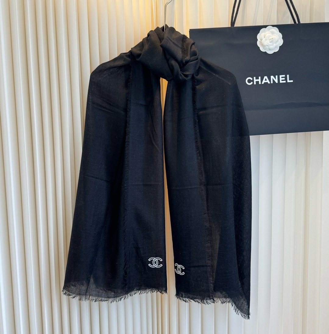 Chanel Fringe-Trim Cashmere Scarf